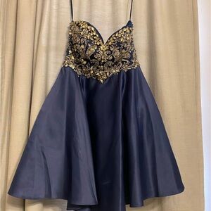 Navy and Gold Embellished Mini Dress Coya Collection